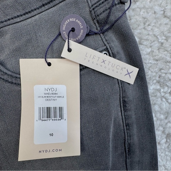 NYDJ High Rise Slim Bootcut Slim Bootcut Ankle Jeans. Gray Stretchy Zip Fly. 10 - Picture 3 of 12